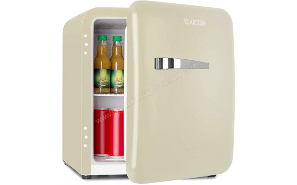 KLARSTEIN Audrey Mini 48 L Cr&egrave;me Classe A+ - Vue 3/4 gauche porte ouverte