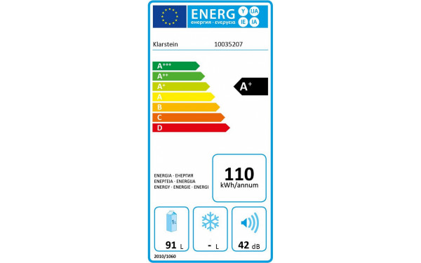 KLARSTEIN Obsidian 91 L Noir Classe A+ - &Eacute;tiquette &eacute;nergie