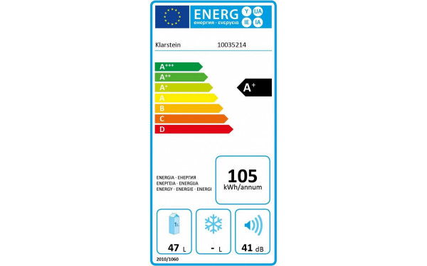 KLARSTEIN Yummy 47 L Argent - &Eacute;tiquette &eacute;nergie