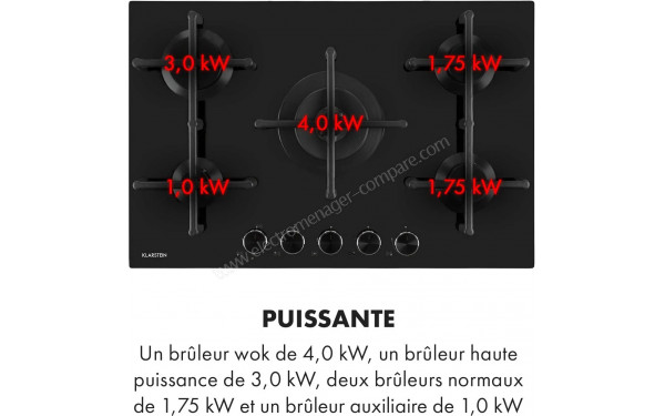 KLARSTEIN Illuminosa 5 Noir - Zoom sur les foyers &agrave; gaz