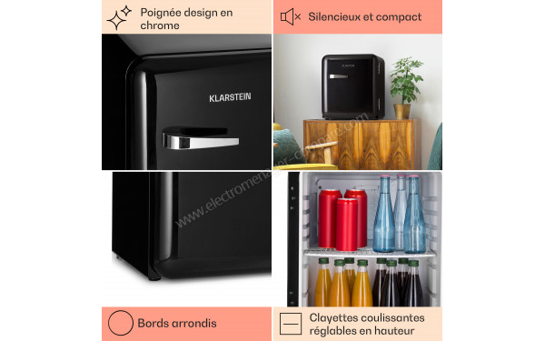 KLARSTEIN Audrey Mini 48 L Noir Classe F - Zoom sur la poign&eacute;e