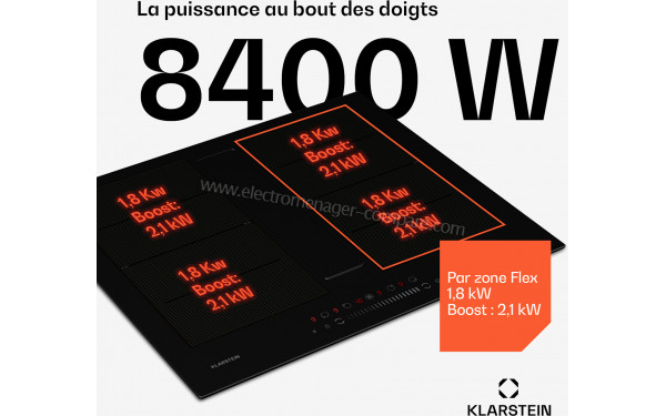 KLARSTEIN Chef-Fusion Down Air System 72 Noir - Puissance de cuisson