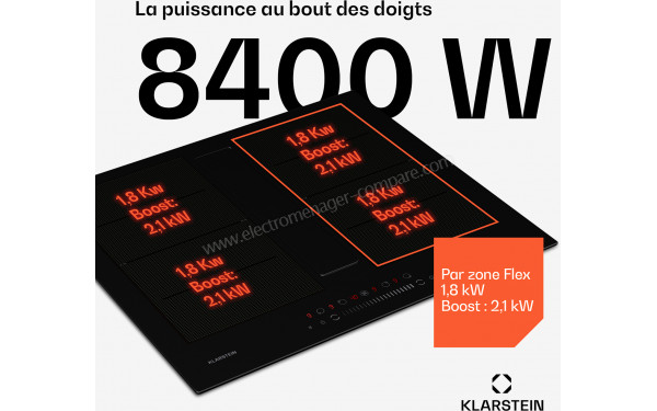 KLARSTEIN Chef-Fusion Down Air System 77 Noir - Puissance de cuisson