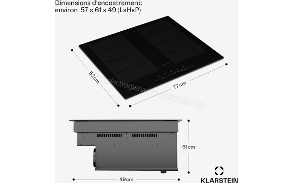 KLARSTEIN Chef-Fusion Down Air System 77 Noir - Dimensions