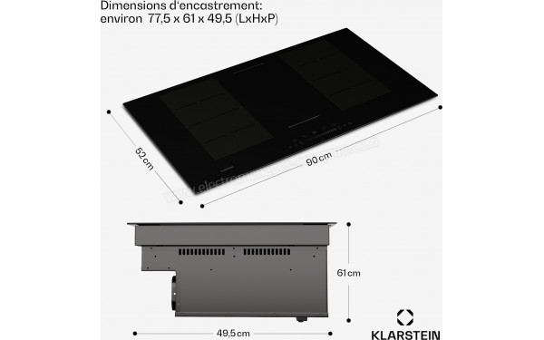 KLARSTEIN Chef-Fusion Down Air System 90 Noir - Dimensions