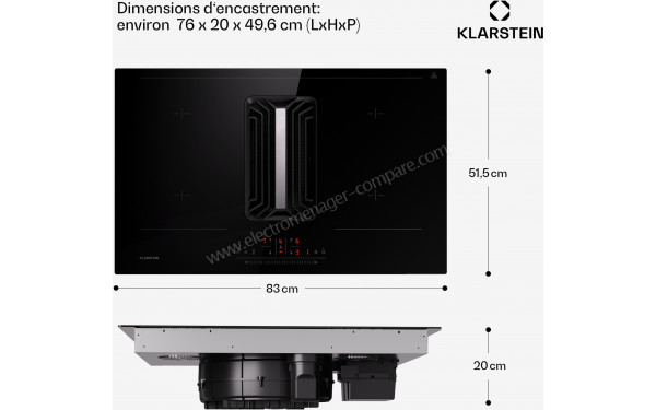 KLARSTEIN AirJet 83 Down Air System Noir - Dimensions
