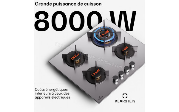 KLARSTEIN Goldflame 4 Inox - Puissance de cuisson
