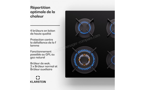 KLARSTEIN Goldflame 4 Noir D - Zoom sur les foyers au gaz