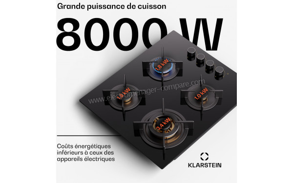 KLARSTEIN Goldflame 4 Noir D - Puissance de cuisson