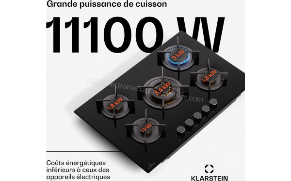 KLARSTEIN Goldflame 5 Noir 75 - Puissance de cuisson