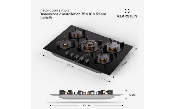 KLARSTEIN Goldflame 5 Noir 75 - Dimensions