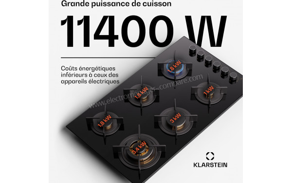 KLARSTEIN Goldflame 6 Noir - Puissance de cuisson