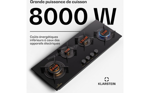 KLARSTEIN Goldflame 4 Slim Noir - Puissance de cuisson