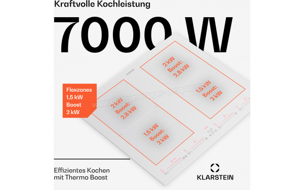 KLARSTEIN Masterzone 60 Flex Blanc - Puissance de cuisson