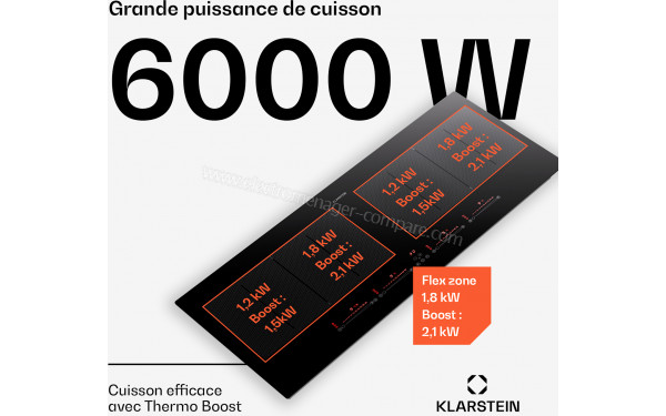 KLARSTEIN Masterzone 90 Slim Flex Noir - Puissance de cuisson
