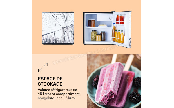 KLARSTEIN CoolArt 45 L Cool City 2024 - Vue de face et de l'int&eacute;rieur