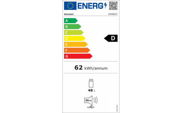 KLARSTEIN Audrey Mini 48 L Noir 2024 - &Eacute;tiquette &eacute;nergie v2