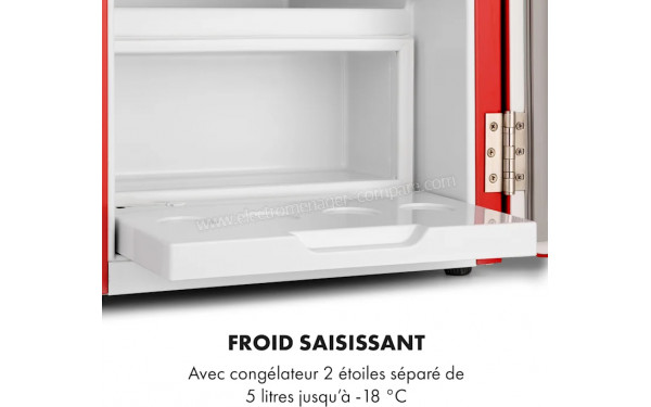 KLARSTEIN Audrey Mini 2 en 1 Rouge 2024 - Vue de l'int&eacute;rieur partie cong&eacute;lateur