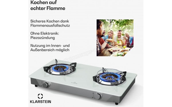KLARSTEIN Barzona 2 Blanc - Zoom sur les foyers &agrave; gaz