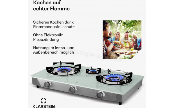 KLARSTEIN Barzona 3 Blanc - Zoom sur les foyers &agrave; gaz