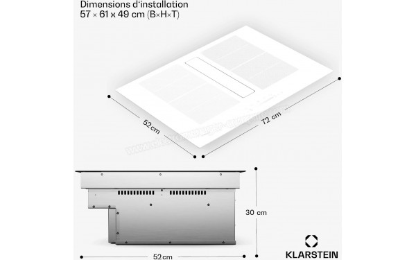 KLARSTEIN Chef-Fusion Down Air System 72 Blanc - Dimensions