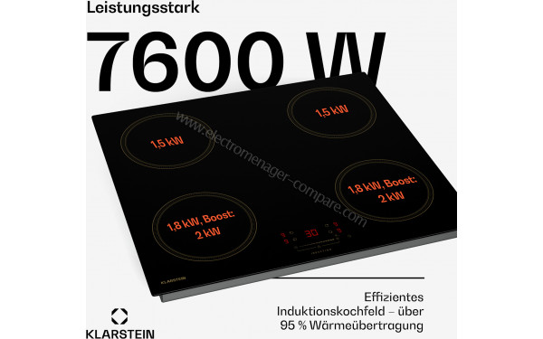 KLARSTEIN Victoria Induction 4 Noir - Puissance de cuisson