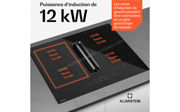 KLARSTEIN AirJet Hybrid Down Air System 60 Noir - Puissance de cuisson