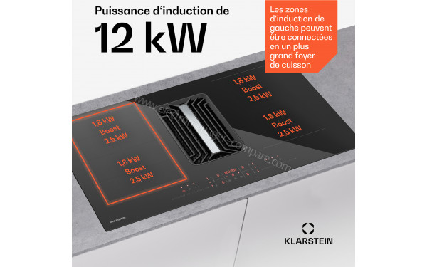 KLARSTEIN AirJet Hybrid Down Air System 83 Noir - Puissance de cuisson
