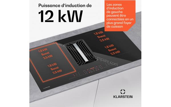 KLARSTEIN AirJet Hybrid Down Air System 90 Noir - Puissance de cuisson