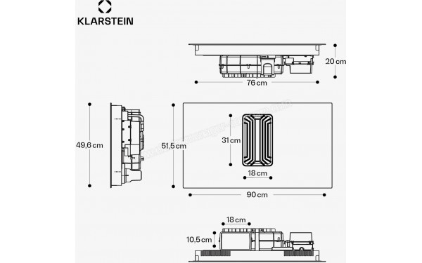 KLARSTEIN AirJet 90 Down Air System Anthracite - Dimensions