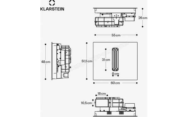 KLARSTEIN AirJet 60 Down Air System Noir - Dimensions