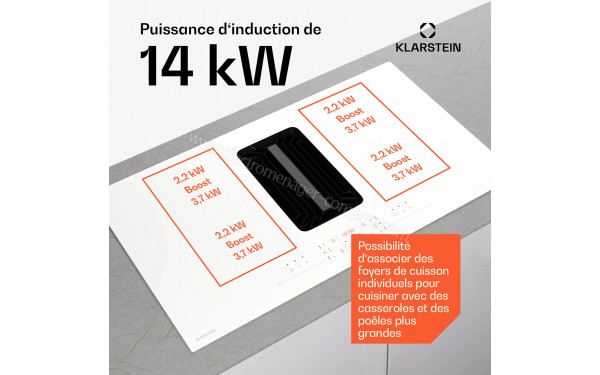 KLARSTEIN AirJet FlexPro Down Air System 90 Blanc - Puissance de cuisson