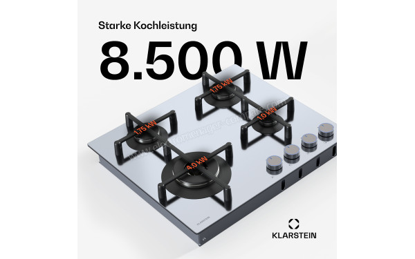 KLARSTEIN Illuminosa 4 Inox - Puissance de cuisson