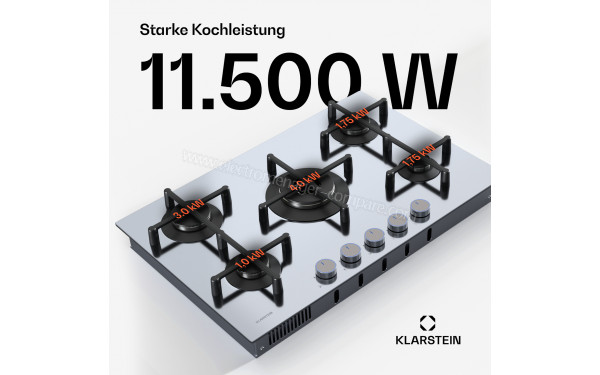 KLARSTEIN Illuminosa 5 Inox - Puissance de cuisson
