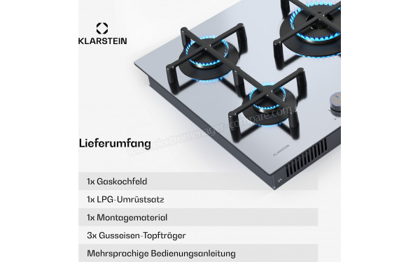 KLARSTEIN Illuminosa 5 Inox - Zoom sur les foyers &agrave; gaz