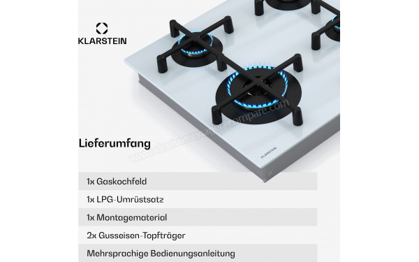 KLARSTEIN Illuminosa 4 Blanc - Zoom sur les foyers &agrave; gaz