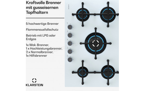 KLARSTEIN Illuminosa 5 Blanc - Zoom sur les foyers &agrave; gaz