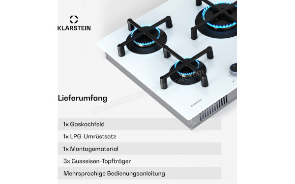 KLARSTEIN Illuminosa 5 Blanc - Zoom sur les foyers &agrave; gaz