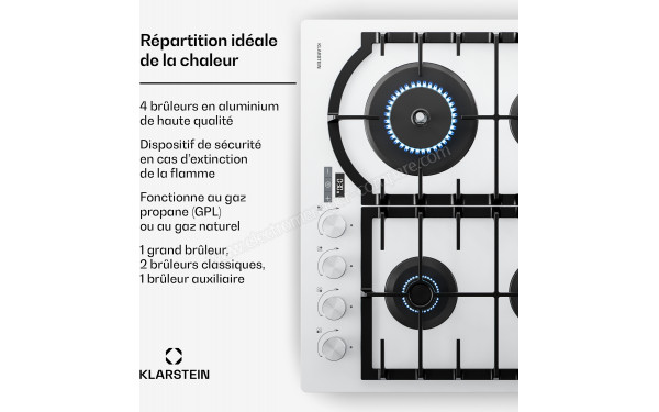 KLARSTEIN Ignito Timer Blanc - Zoom sur les foyers &agrave; gaz