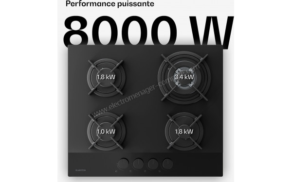 KLARSTEIN Velaire 60 Gaz Noir - Puissance des foyers