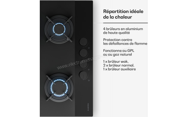 KLARSTEIN Velaire 60 Gaz Noir - Zoom sur les foyers