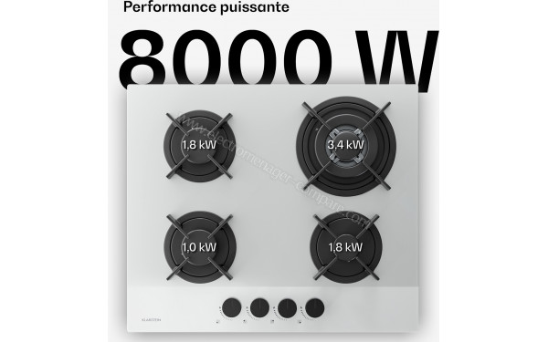 KLARSTEIN Velaire 60 Gaz Blanc - Puissance des foyers