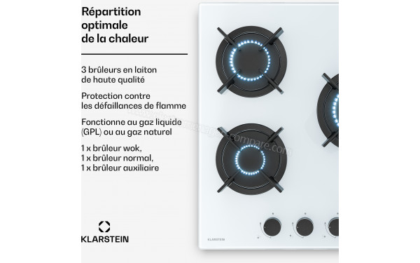 KLARSTEIN Goldflame 3 Blanc 2023 - Zoom sur les foyers &agrave; gaz