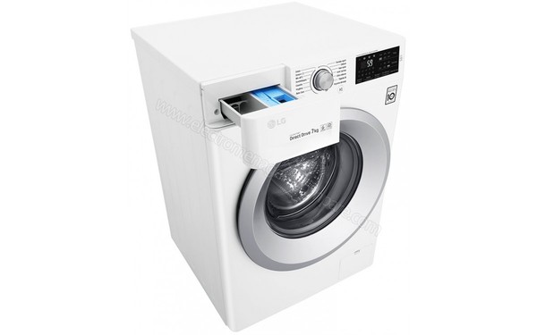 LG F72J54WH - Vue 3/4 gauche avec bac &agrave; produits