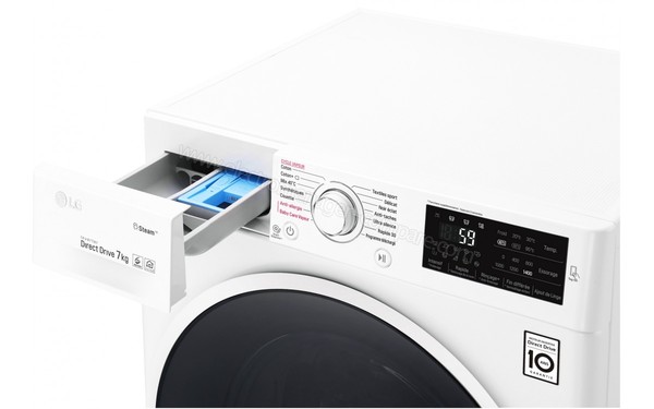 LG F74J60SWH - Panneau de commandes avec bac &agrave; lessive (cr&eacute;dit : Boulanger)