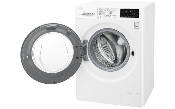 LG F82J53WH - Vue 3/4 droite hublot ouvert