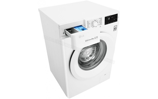 LG F82J53WH - Vue 3/4 gauche avec bac &agrave; produits