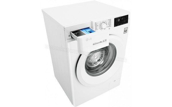 LG F84J53WH - Vue 3/4 gauche avec bac &agrave; produits