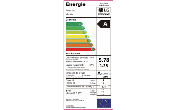 LG F852SV50WRS - &Eacute;tiquette &eacute;nergie