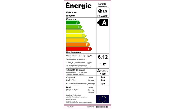 LG F964J72WRH - &Eacute;tiquette &eacute;nergie